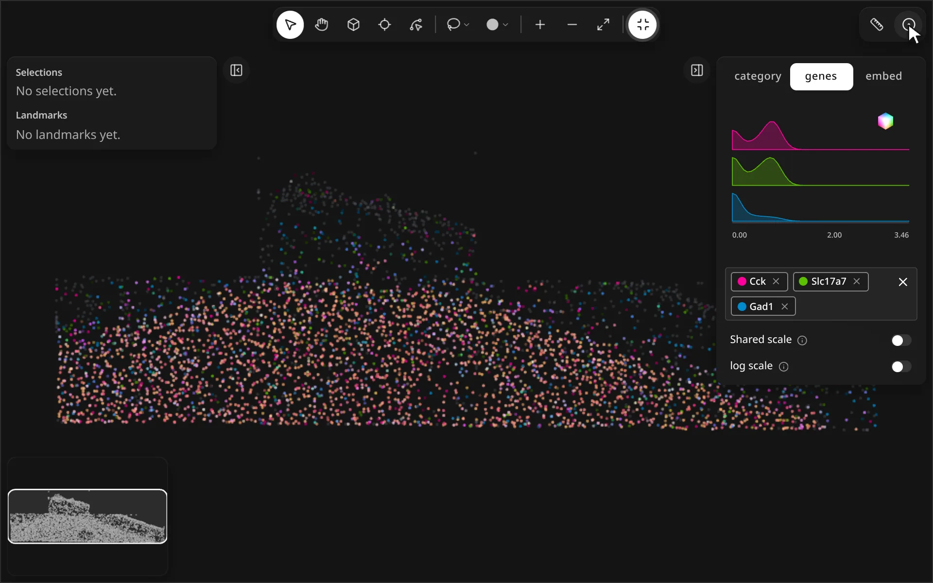 The map flips from individual points to square raster bins and back.